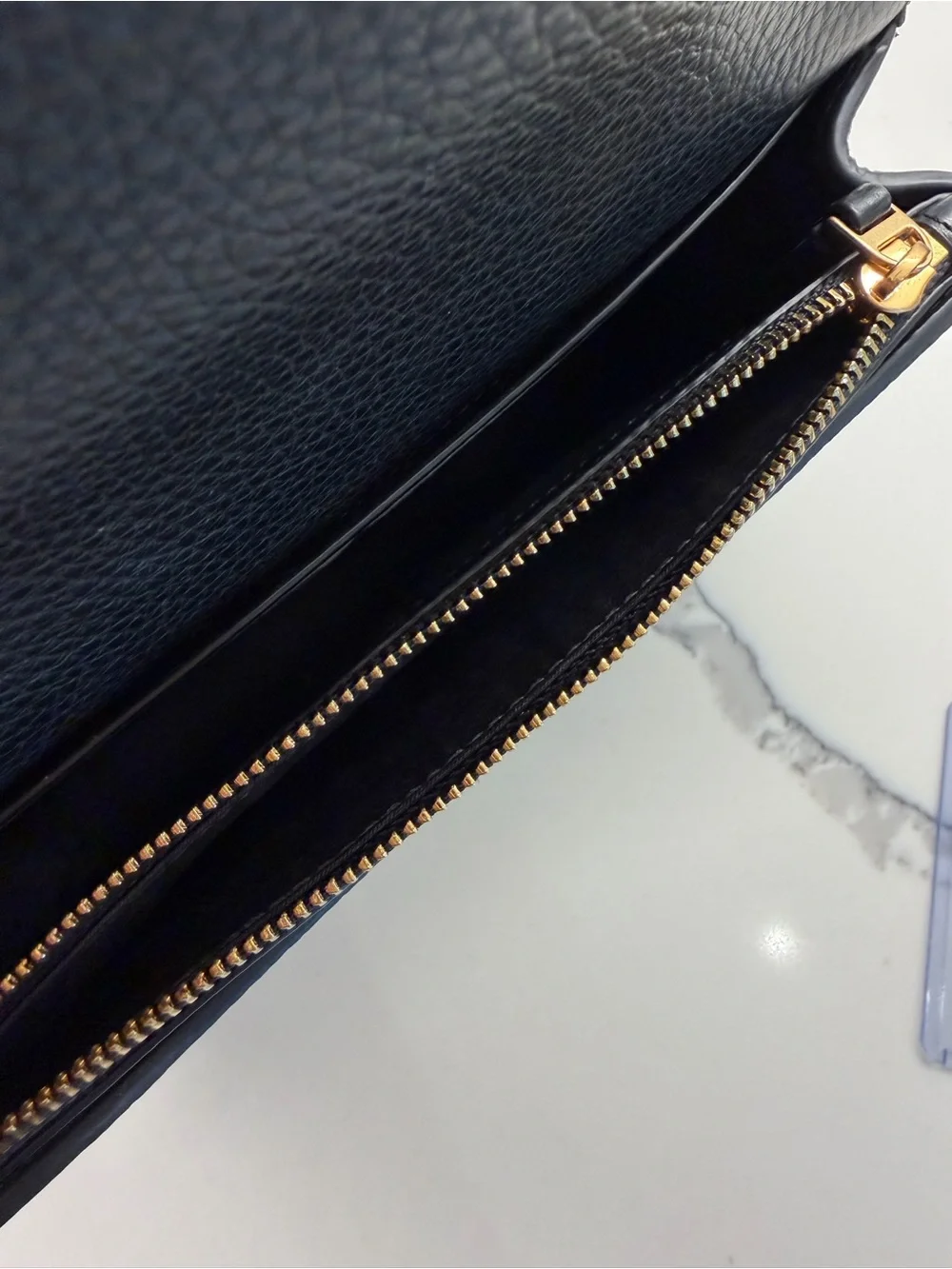 Tory Burch Black Leather Crossbody with Gold Chain and Logo